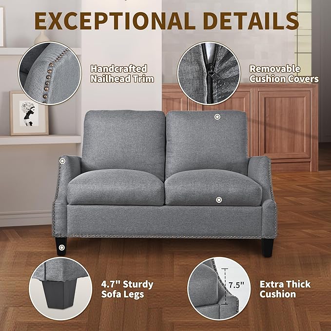 3 Piece 6-Seater Living Room Sofa Set, Modern Upholstered 3-Seater Sofa, Loveseat & Armchair, Handmade Nailhead Trim, Ergonomic Deep-Seat Couch for Living Room, Bedroom, Apartment, Gray