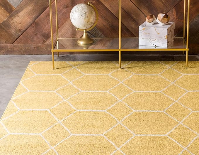 Unique Loom Trellis Frieze Collection Area Rug - Geometric (10' x 14' 1", Yellow/ Ivory)