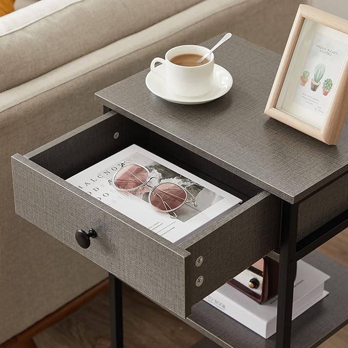 VECELO Tall End Table Set of 2,Nightstand with Drawer and Adjustable Storage Shelf,27.6 inch Side Table for Living Room/Bedroom/Entryway Small Spaces