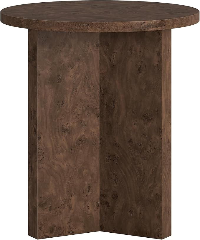 Henn&Hart 20" Scandinavian Round Wooden End Table, Side Table, Nightstand with X-Base for Living Room, Office, Family Room, or Bedroom, Espresso Burl