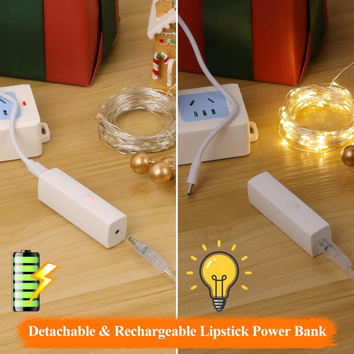 Lakumu 132FT(33 * 4) Fairy Lights Battery Operated, Rechargeable String Lights with Timer, Mini Twinkle Lights for Bedroom, Christmas Decorations, Wedding, Vine, Centerpiece Table Decor Warm White