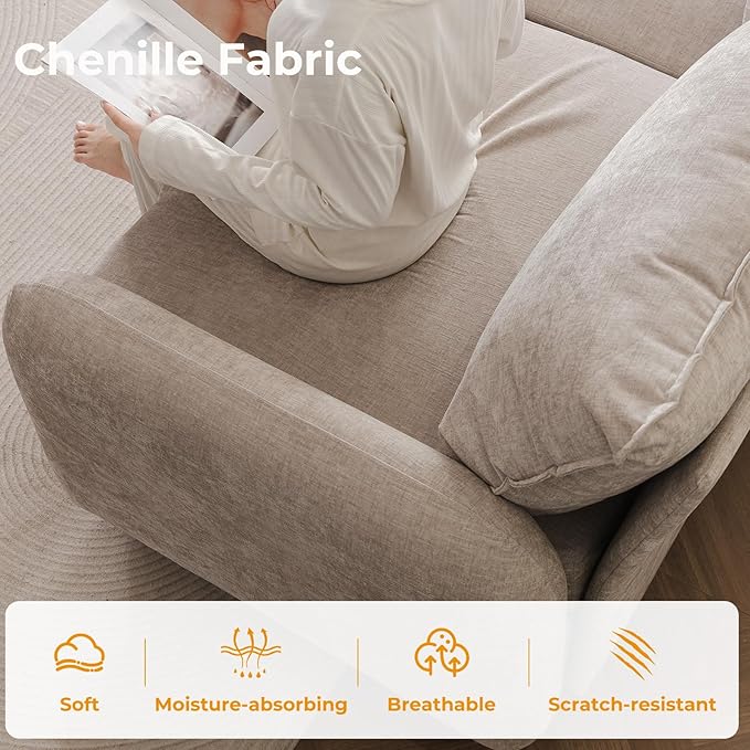 73'' Loveseat Sofa with All Seats Storage, Modular Sectional Couch with Movable Ottoman,Oversized Comfy Couch with 7.8'' Cushion,24.5'' Deep Seat,for Living Room,Bedroom,Velet,Khaki