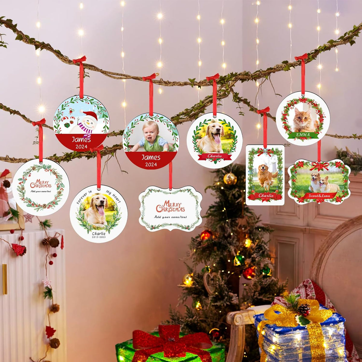 Personalized Pet Memorial Gifts, Forever in Our Hearts Photo Ornaments for Christmas Tree, Sympathy Remembrance Gifts for Loss of Dog Cat Pet