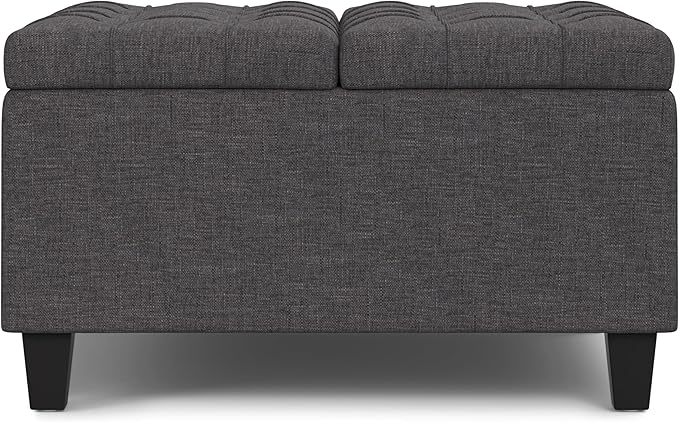 SIMPLIHOME Harrison 30 inch Wide Transitional Square Small Coffee Table Storage Ottoman in Slate Grey , Assembled, For the Living Room and Bedroom