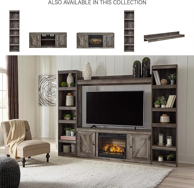 Signature Design by Ashley Wynnlow Rustic Large TV Stand up to 60" with 3 Adjustable Shelves and Fireplace Option, Gray