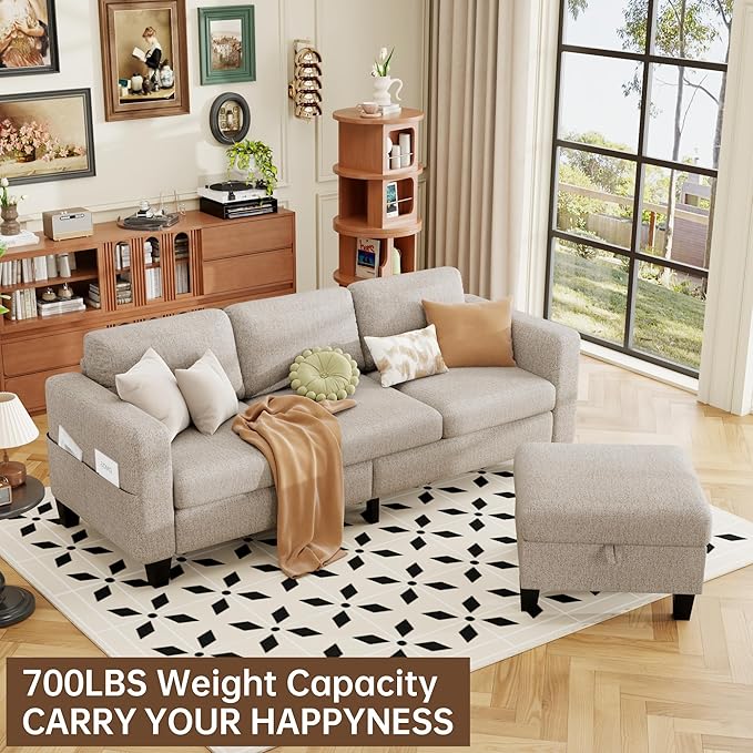 ZeeFu Sectional and Sofa Couches for Living Room - 78'' 3 Seater L-Shaped Modular Couch with Storage Ottoman - Modern Velevt Fabric Upholstered Sofa Set for Small Space Apartment Office