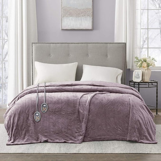 Beautyrest Heated Plush Elect Electric Blanket with 20 Heat Level Setting Controllers Equip with Secure Comfort Technology and 10 Hours Auto Shut Off, Queen: 84x90, Lavender,BR54-0656