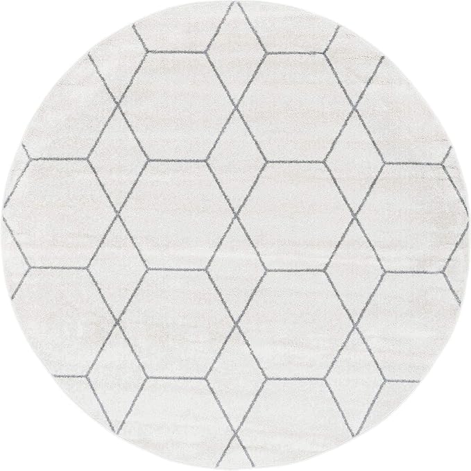 Unique Loom Trellis Frieze Collection Area Rug - Geometric (7' Round, Ivory/ Gray)