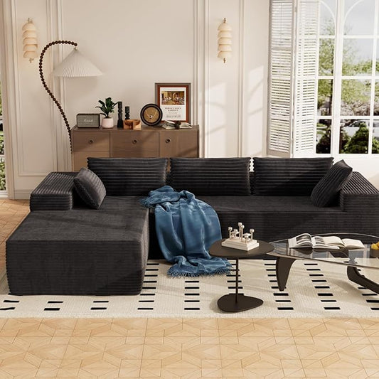 105" Modular Sectional Sofa L Shape for Bedroom, Modular Cloud Sofa with Deep Seat for Living Room, Upholstered Couches No Assembly Required Black, Left Facing Chaise
