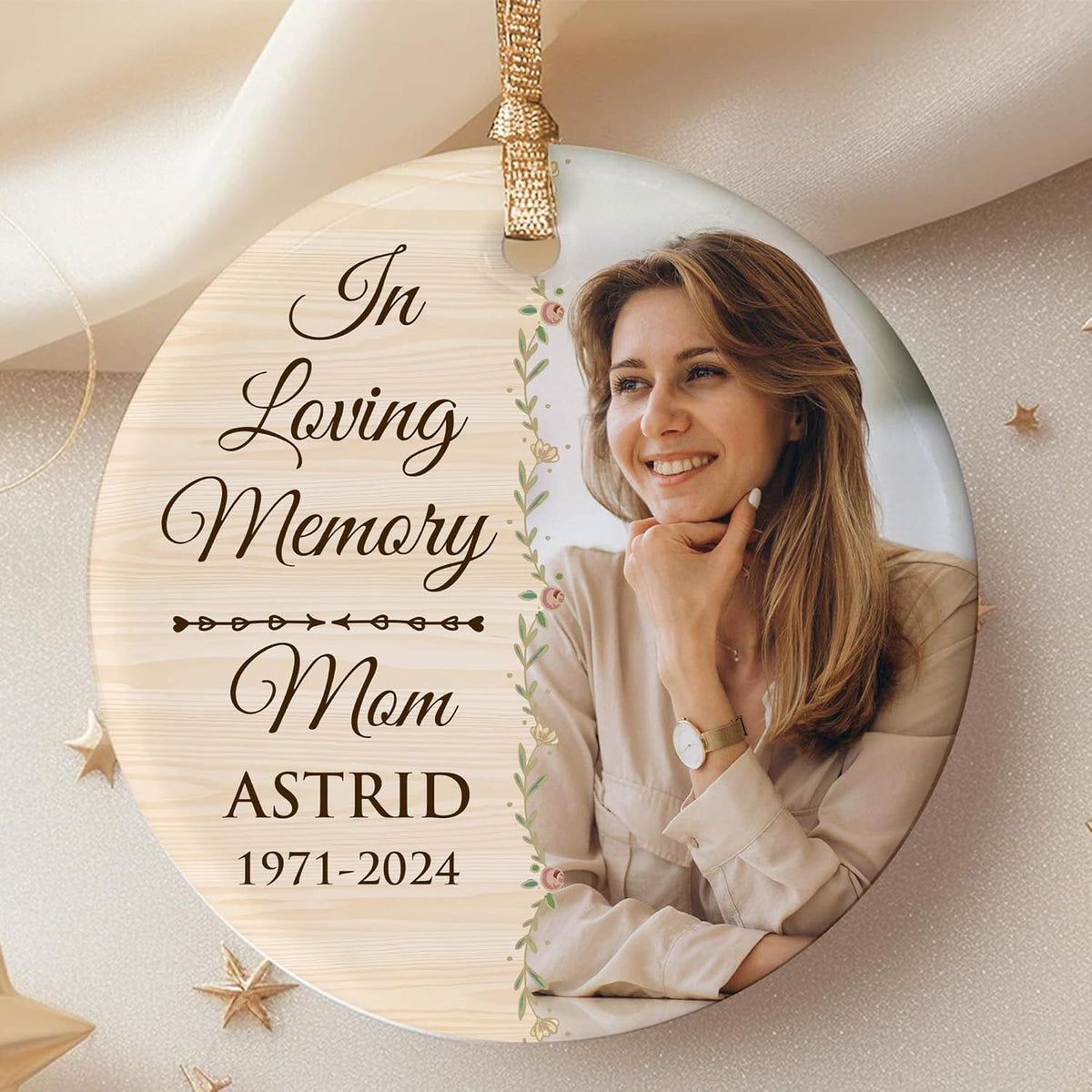 2025 Personalized Memorial Ceramic Ornament – Christmas-Birthday-Anniversary Keepsake for Loss of Loved One – Custom Photo Name Year – in Loving Memory Round Decoration