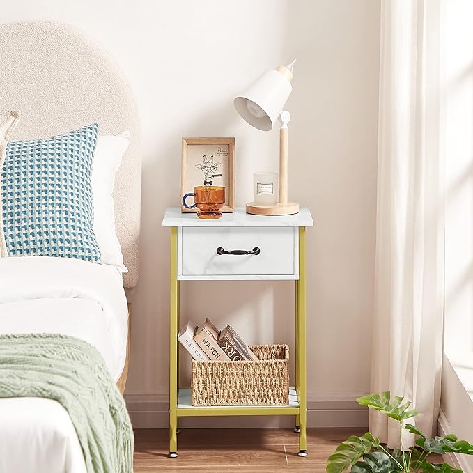 VECELO Nightstands, Industrial Side Table/End Tables with Drawer and Storage Shelf, Night Stands for Bedroom, Living Room, Wood Metal Furniture, Easy Assembly