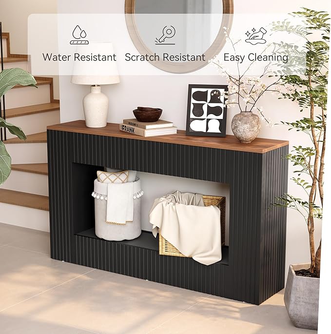 LITTLE TREE Black Console Table for Entryway, 55 Inch Long Narrow Farmhouse Sofa Table with Storage for Living Room, Hallway, Entry, Behind Couch, Entrance, Foyer