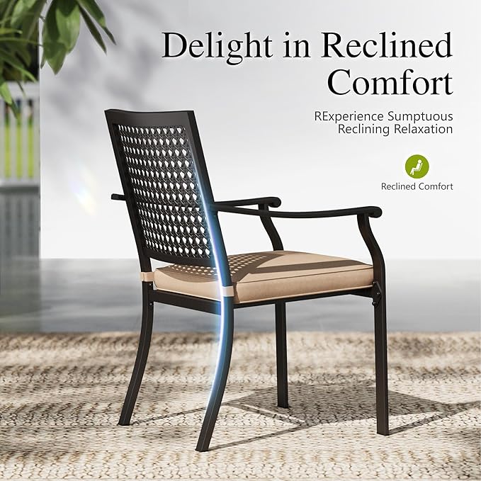 PHI VILLA Metal Outdoor Dining Chairs Set of 2 - Stackable Black Patio Chairs, 300lb Capacity (Beehive)