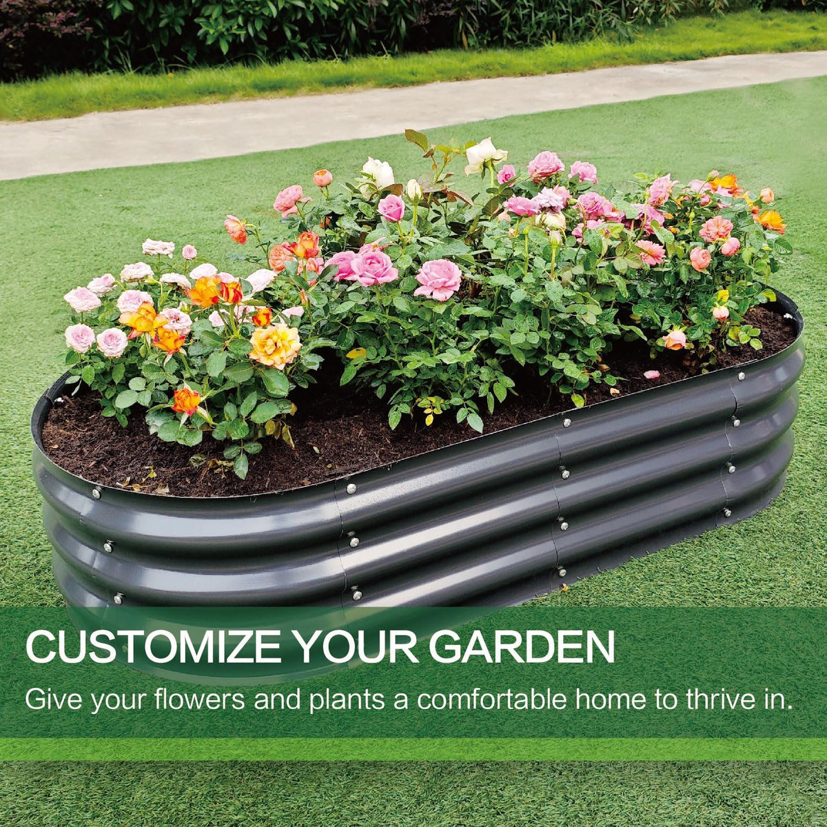 Gardmax 2 Pack Galvanized Raised Garden Bed, Lightweight Planter Boxes Outdoor with Easy Assembly, Large Garden Bed for Vegetables, Fruits, Flower Dark Grey