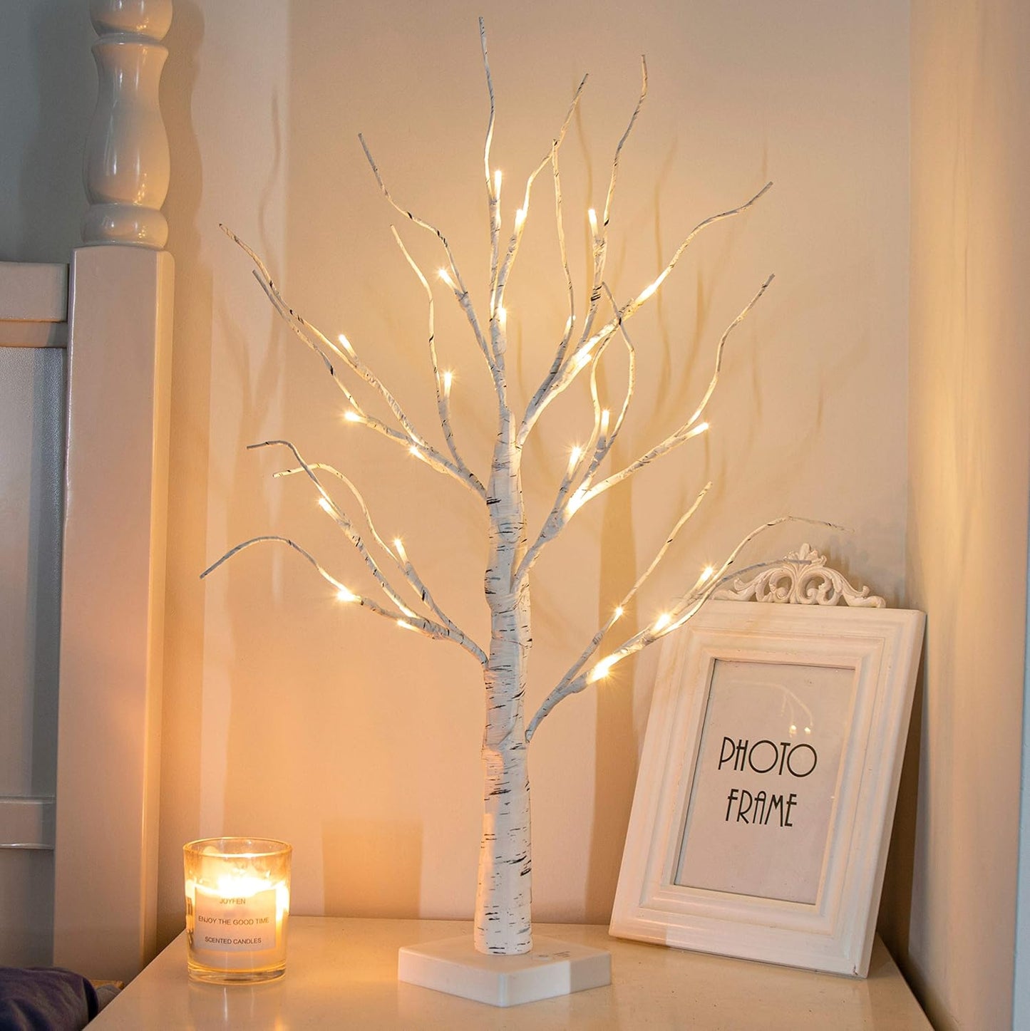 PEIDUO Artificial Tree for Easter Decorations, 2 FT Birch Tree with LED Lights, Warm White Fairy Lights Spirit Tree Lamp for Home Indoor Tabletop Christmas Decor Centerpiece, Battery Powered, Timer