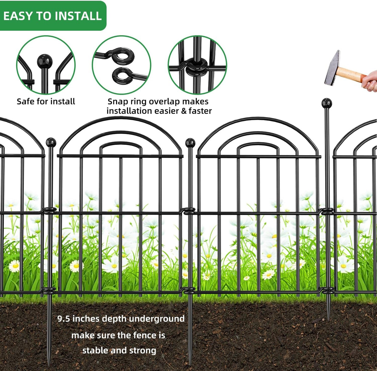 Decorative Garden Fence, 26in(H) x27ft Rustproof Metal No Dig Fence Animal Barrier Fence for Dog Rabbit, Wire Border Panel Fencing for Yard Patio Outdoor Decor 25 Pack