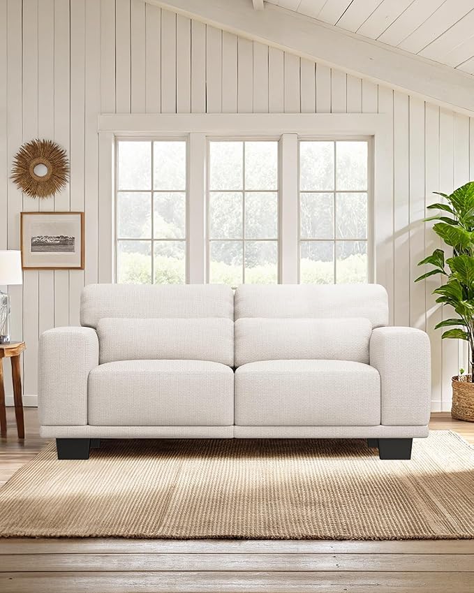 Marsail Modern 65 Inch Linen Fabric Sofa, 2-Seater Couch with Wide Armrests, Deep Cushions & Removable Washable Covers, Comfortable Living Room Furniture, Beige