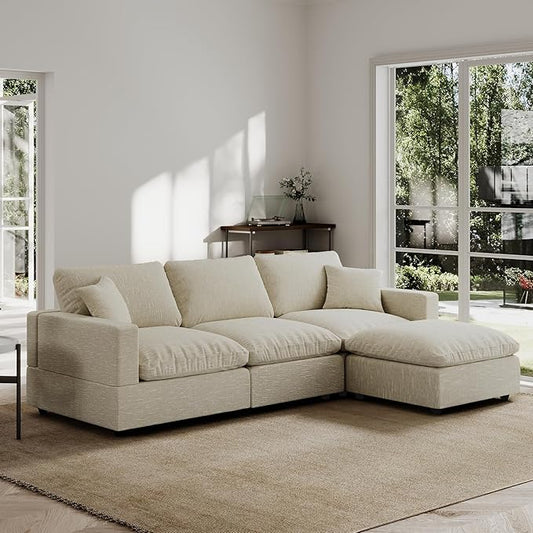 Modular Cloud Sectional Couches for Living Room,L Shaped Filled-Down Sofas,95.4" Detachable Couch Cushion Covers,Cozy Sofa for Apartment Beige