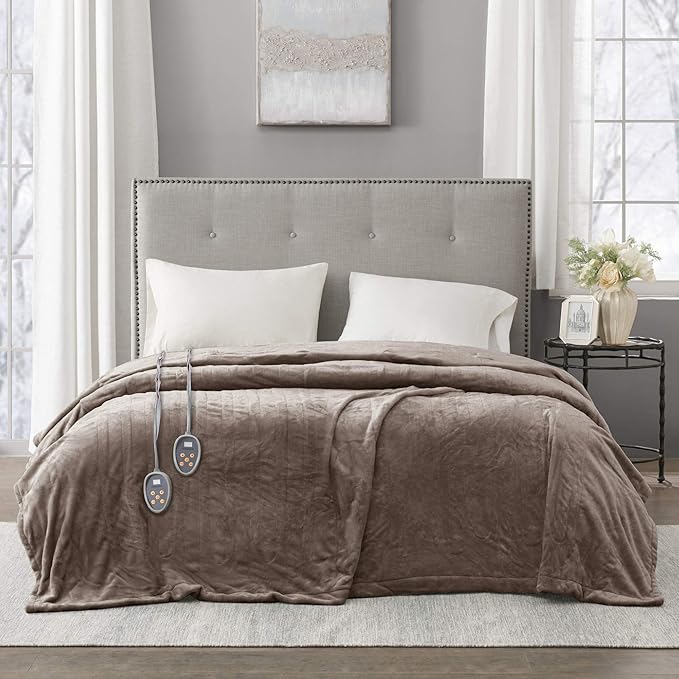 Beautyrest Heated Electric Blanket for Cold Weather, Fast Heating Heated Blanket, Auto Shut Off, Virtually Zero EMF, Multi Heat Setting, UL Certified, Mink King (90 inx100 in)