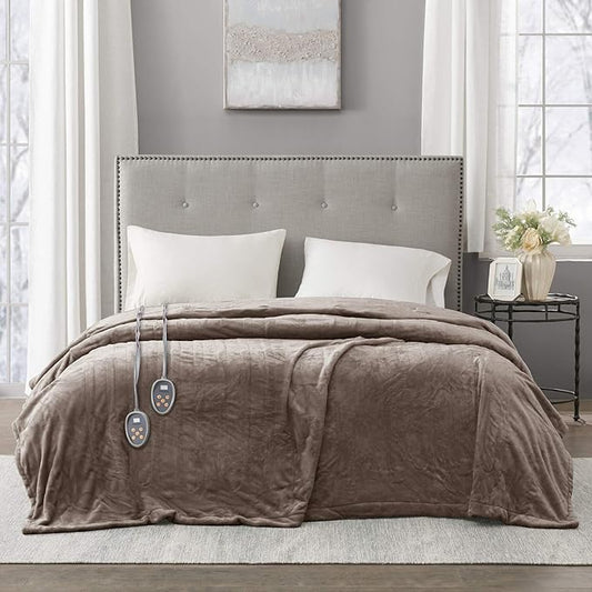 Beautyrest Heated Electric Blanket for Cold Weather, Fast Heating Heated Blanket, Auto Shut Off, Virtually Zero EMF, Multi Heat Setting, UL Certified, Mink Queen (90 inx84 in)