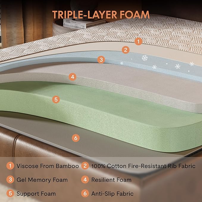 FLEXISPOT BF21Q Adjustable Bed Frame with 12 Inch Queen Size Gel Memory Foam Mattress, Viscose from Bamboo, Medium Firm, Certi-PUR & Oeko-TEX Certified, Bonus 4-Piece Queen Sheet Set Included.