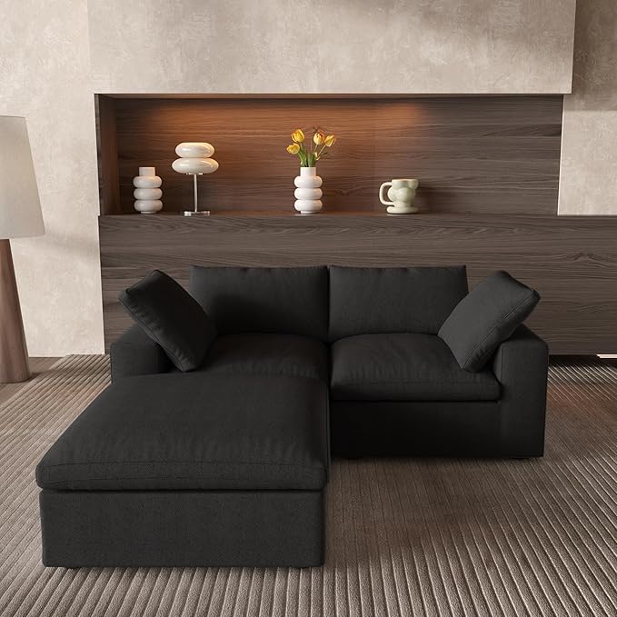 Cloud Couch Modular Sectional Sofa with Storage Ottoman,L Shaped Couch for Living Room,80.3" inch Down Filled 3 Seater Convertible Sectional Sofas for Office Apartment (Black)