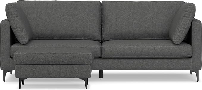 SIMPLIHOME Ava Sofa and Ottoman in 100% Recycled Polyester Performance Fabric, Pebble Grey, 90-inch-Wide 3-Seater Couch and Matching 36-inch-Wide Table Ottoman for Living Room, 2-Piece Set