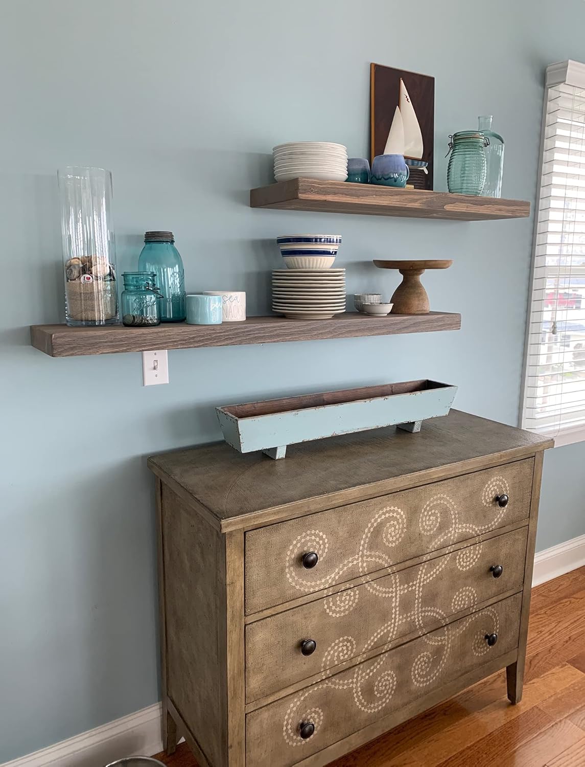 joelsantiques 42 Inch Wooden Floating Shelves for Wall - 42x6x2 in - Made of Natural Wood - Long Heavy Duty Rustic Wall Shelves for Bedroom - Perfect for Living Room, Kitchen - Gray - Grey