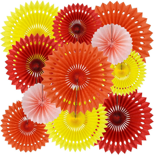BEISHIDA Fall Orange Hanging Honeycomb Round Paper Fans Decoration Set for Thanksgiving Harvest Fall Wedding Baby Shower Birthday Photo Booth Backdrops Anniversary Party Supplies(11packs)