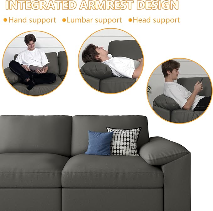 EASE MOOSE Leather Sectional Couch, Oversized Modular Sectional Sofas, Wide Deep Seat Modular Couch, Scratch Resistant Faux Leather Material, U Shaped Sofa for Big Spaces,Grey
