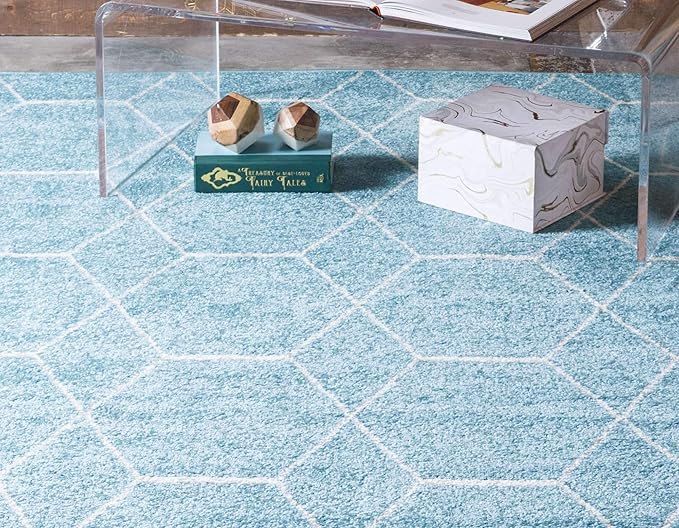 Unique Loom Trellis Frieze Collection Area Rug - Geometric (3' 3" x 5' 3", Light Blue/ Ivory)