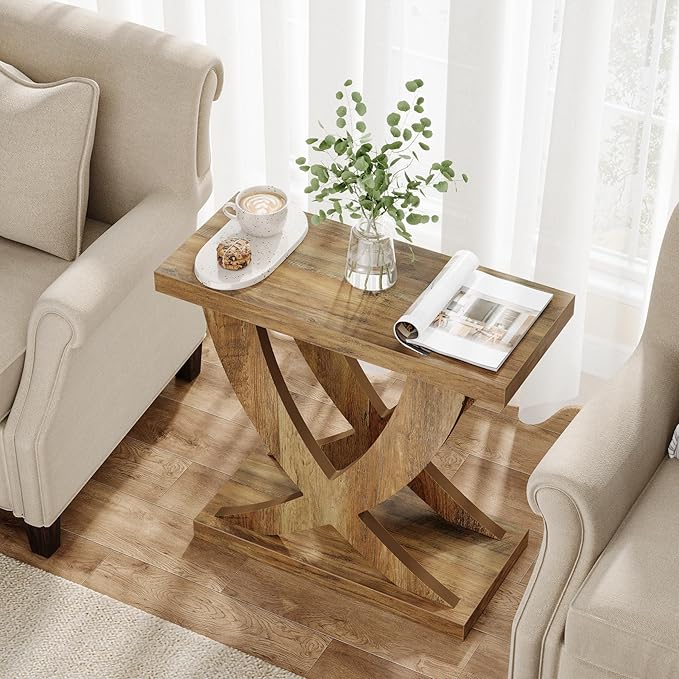 Tribesigns Wood End Side Table for Living Room Set of 2, Night Stand for Bedroom with Cross Fishtail Support, Farmhouse Nightstand for Small Spaces, Accent Furniture, Easy Assembly, Retro Wood Grain