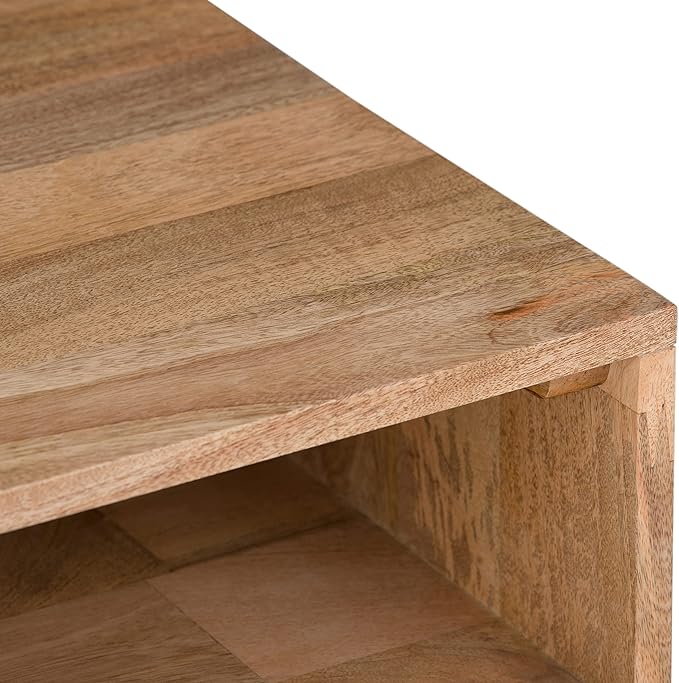 SIMPLIHOME Hunter SOLID MANGO WOOD and Metal 22 inch Wide Square Industrial End Side Table in Natural for the Living Room and Bedroom
