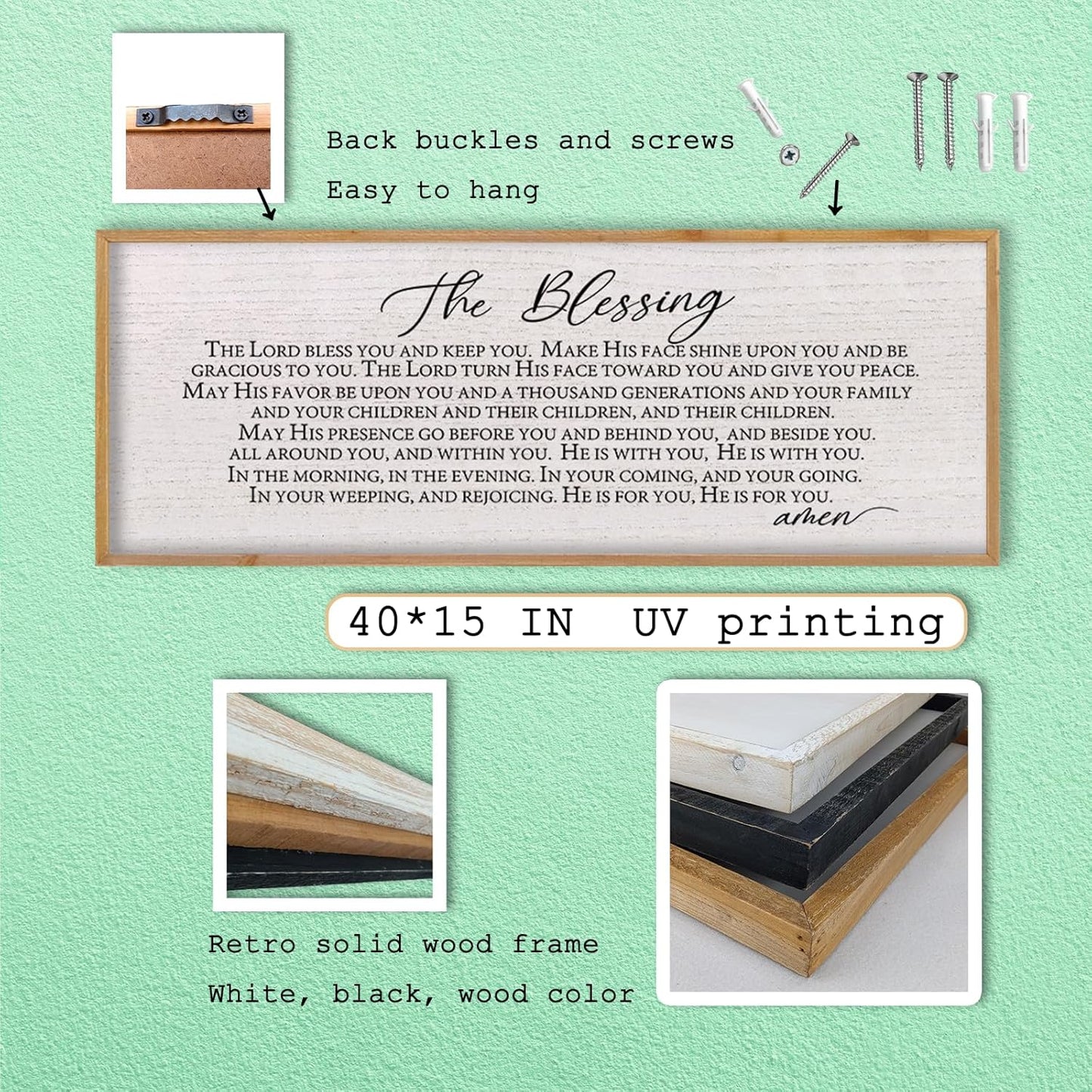 LuZhiQiang The Blessing Christian Song Lyrics Wall Decor 40''×15'' Scripture May The Lord Bless You Bible Verse Wall Art Sign (Wood)