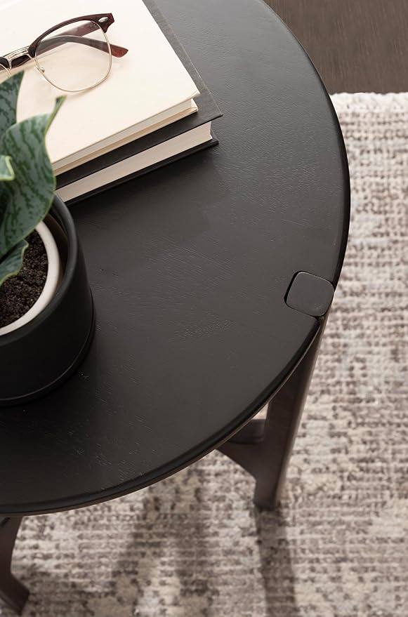 Kate and Laurel Kroscove Modern Geometric Mango Wood Round Side Table, 18 x 18 x 24, Black, Transitional Wood End Table for Use as Bedroom Nightstand or Living Room Decor Piece