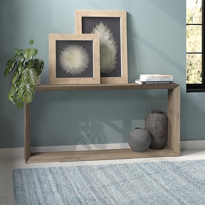 Henn&Hart 64'' Wooden Rectangular Console Table Entryway Table, Sofa Table with Wooden Shelf for Entryway, Living Room, Couch, Hallway, or Office, Antiqued Gray Oak