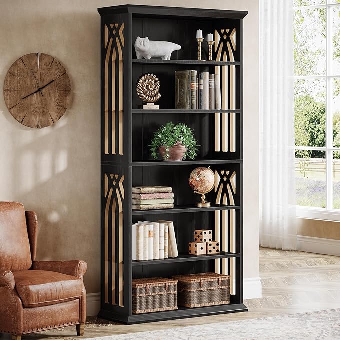 Tribesigns 6-Tier Bookshelf, 75-Inch Tall Bookcase, Large Bookshelves and Bookcases Freestanding Display Shelves, Wood Book Shelf for Living Room, Home Office, Bedroom, Black