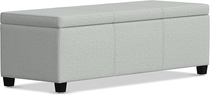 SIMPLIHOME Avalon Storage Ottoman Bench - 48 inch Wide Upholstered Linen Look Fabric Rectangular Lift-Top Ottoman in Light Stone Grey, Transitional Storage Bench for Living Room with High-Density Foam
