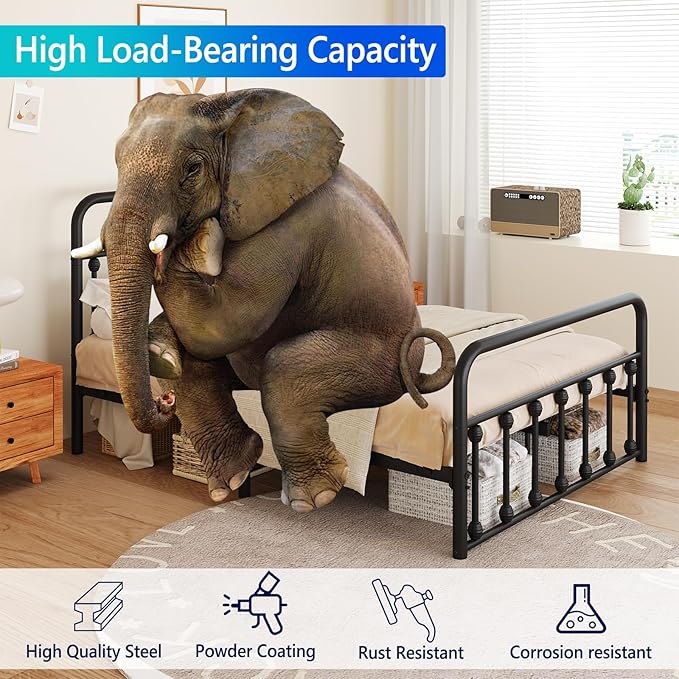Metal Full Single Bed Frame with Storage Space, 74.8" in Steel Bed Frame with Protective Foot Pads, Strong Bearing Capacity Full Size Bed, Easy Assembly, Underbed Storage Space（43.3 inch）