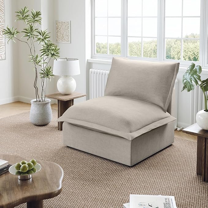 Middle Seat for Cloud Modular Sectional Sofa, Comfy Down Filled Cloud Couch with Removable Cover, Modular Sectional Couches for Living Room, Light Gray