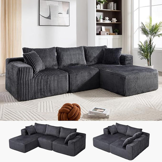 102" Modular Sectional Sofa, L-Shape Cloud Sectional Couch with Deep Seat, 3 Seat Memory Foam Comfy Boneless Couches for Living Room Bedroom, No Assembly Required, Grey