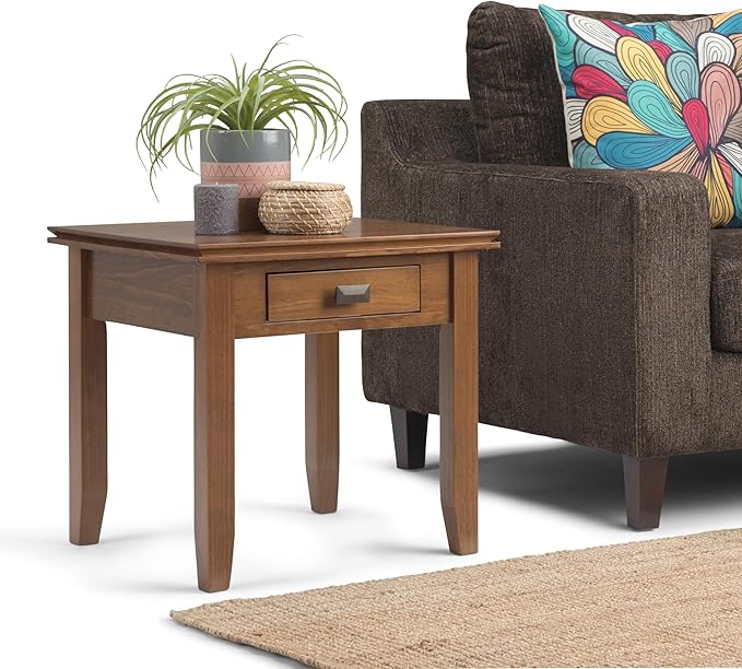 SIMPLIHOME Artisan SOLID WOOD 21 inch Wide Square Transitional End Side Table in Honey Brown for the Living Room and Bedroom