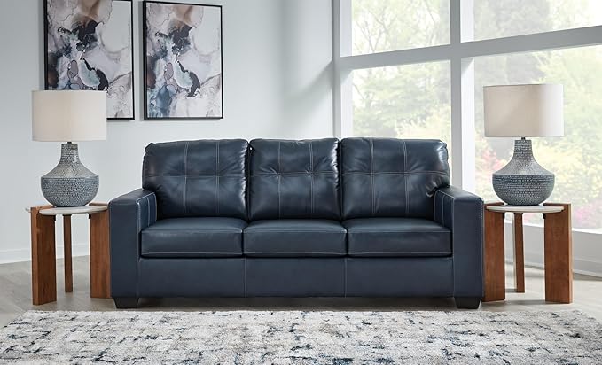 Signature Design by Ashley Santorine Classic Leather Match Tufted Sofa, Blue