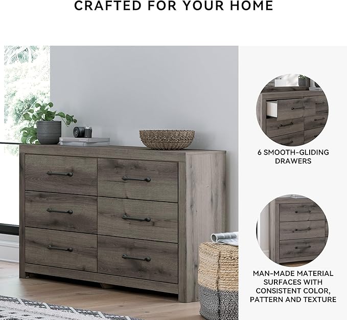 Signature Design by Ashley Urbanoore Rustic 6-Drawer Dresser with Safety Stop, Gray