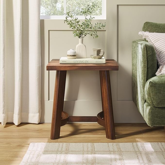 Walker Edison Colt Modern Farmhouse Solid Wood Square Side Table, 18 Inch, Medium Brown