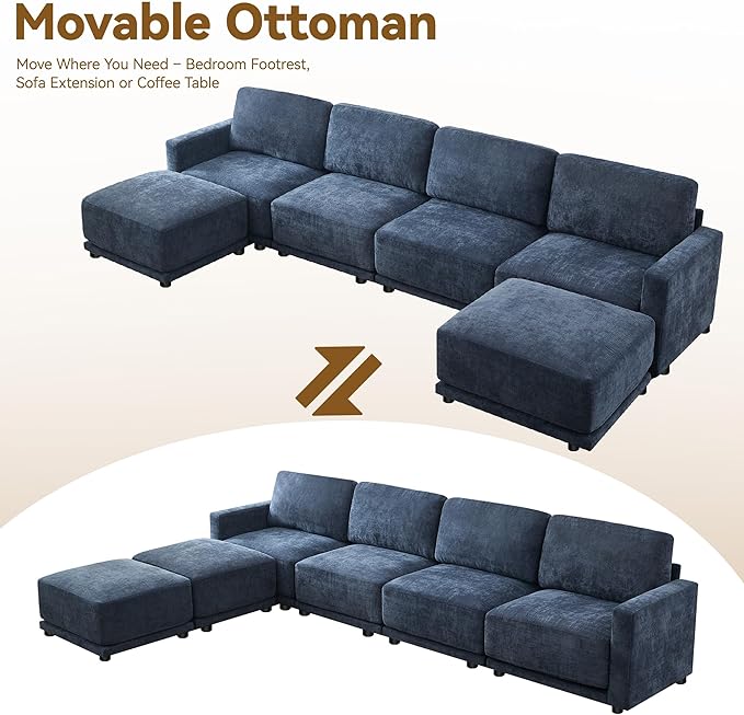 77.4" Chenille Modular Loveseat Oversized Upholstered 2 Seater Sectional Sofa with Thickened Cushions, Easy Assembly, Modern Comfy Love Seat Couch for Living Room, Blue