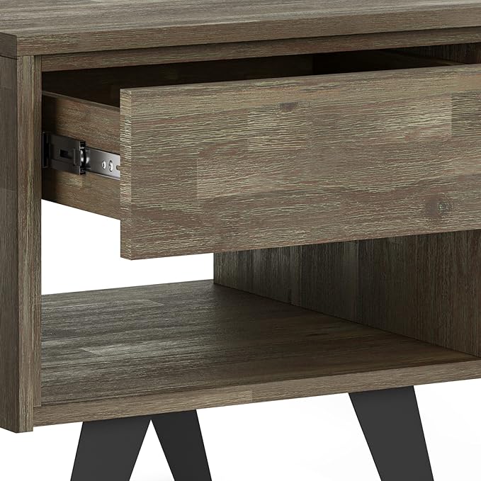 SIMPLIHOME Lowry SOLID ACACIA WOOD and Metal 22 Inch Wide Square Modern Industrial End Side Table in Distressed Grey, For the Living Room and Bedroom
