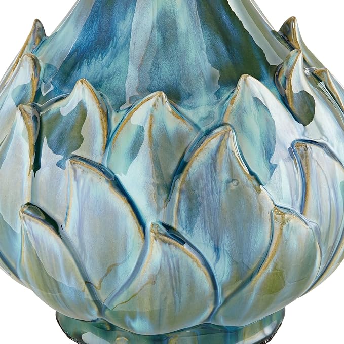 Possini Euro Design Kenya Modern Tropical Table Lamp with USB Dimmer 29 1/2" Tall Blue Green Glaze Ceramic Beige Linen Drum Shade for Bedroom Living Room House Home Bedside Nightstand Office Family