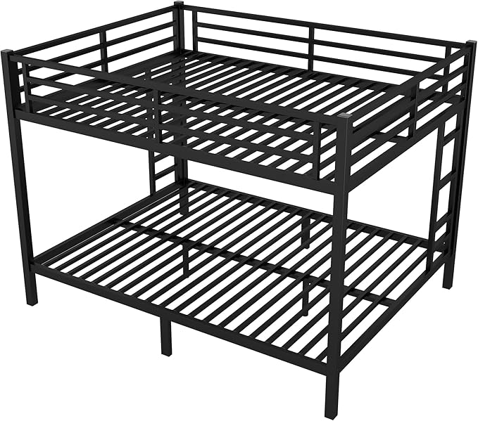 Bellemave Queen Over Queen Bunk Bed for Adults, Queen Size Bunk Beds Frame with 2 Side Ladder and Full Length Guardrail, Easy Assemble Bunkbeds, Noise Reduced, Mattress Not Included, Black