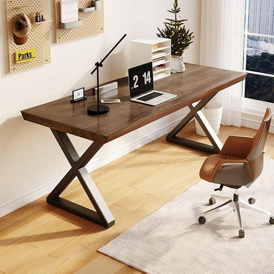 Solid Wood Rustic Style 47-inch Computer Desk - Large Office Desk for Home Office, Modern and Simple Design, Ideal for Dining,Study, Writing